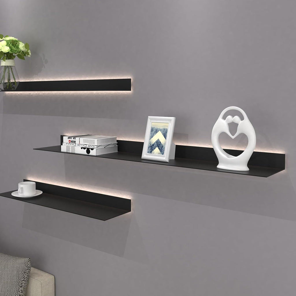 EMYJAY Light-Emitting Shelves，Wall Mounted Light-Emitting Shelves Floating Display Shelf Can Light Up The Room Various Decorations and Photo Frames (Color : Black, Size : 150x20x6cm)
