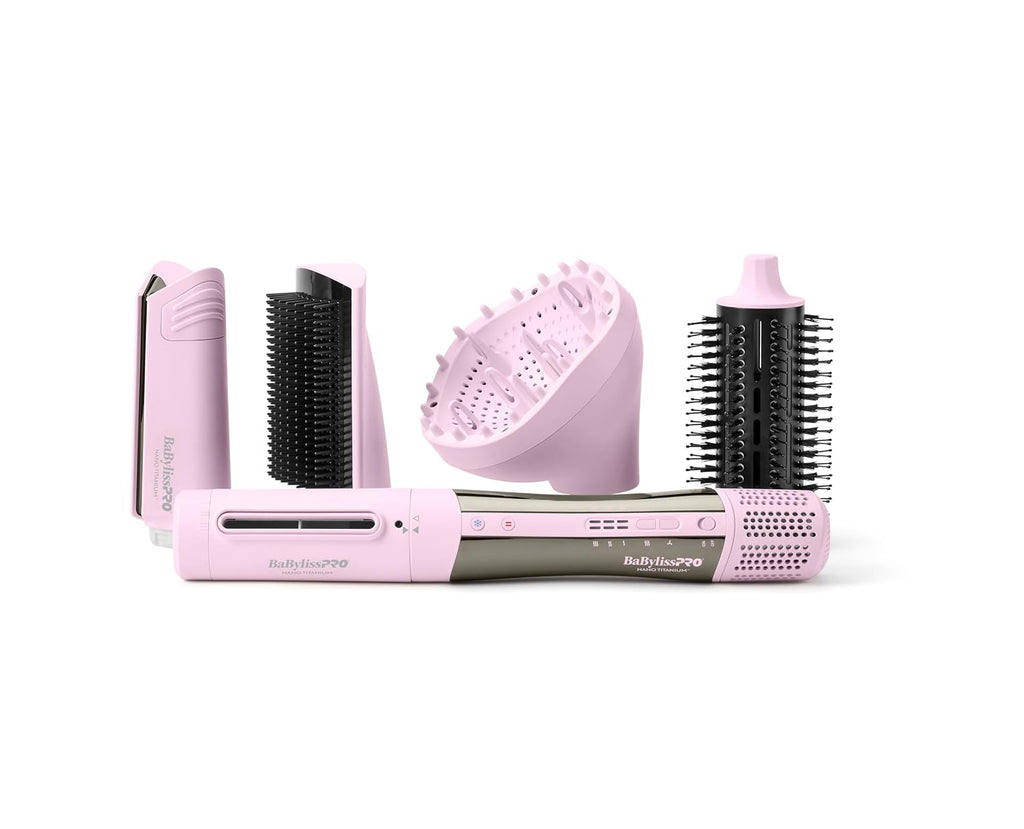 BaBylissPRO StyleSwitch Ionic Multi-Styler, Air Styler and Hair Dryer, Lightweight Hot Air Brush with 5 Attachments, Automatic Dual Voltage