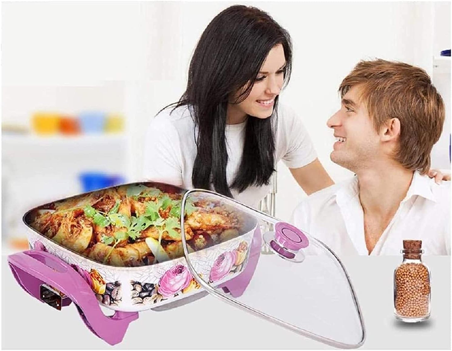 Electric Grill Indoor Household Electric Grill, Multi-Function Electric Cooker, Electric Frying pan, Electric hot Pot, Barbecue Pot, Frying pan, Steamer,Portable Nonstick Griddle