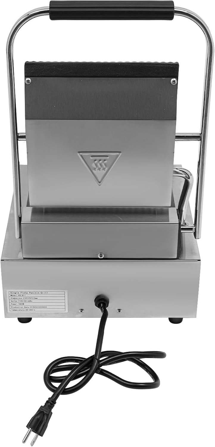 Commercial Panini Sandwich Contact Grill, 1800W Electric Sandwich Panini Maker, 8.8' x 9.2' Cast Iron Panini Press with Grooved Plates & Temp Control, for Hamburgers, Chicken, Beef