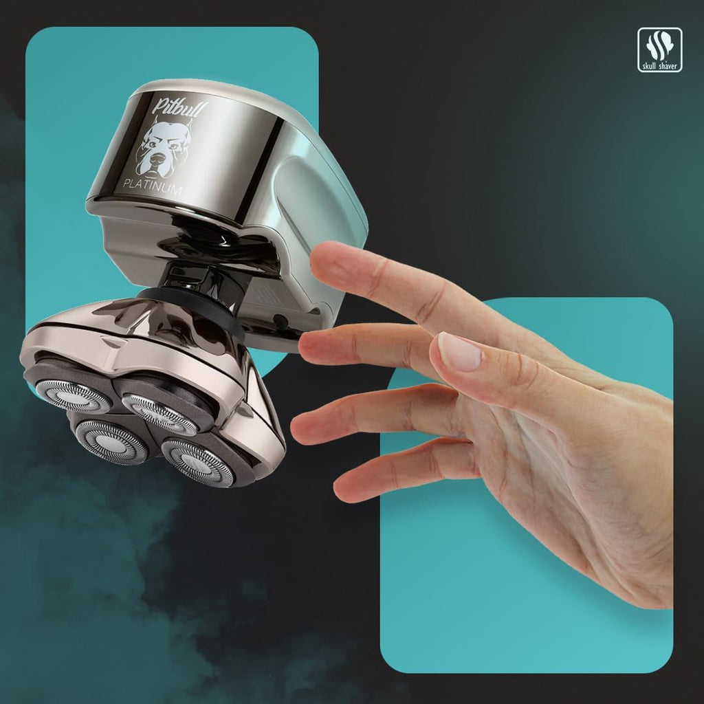 Skull Shaver Pitbull Platinum PRO Head & Face Shaver Kit - Cordless Electric Shaver - Wet & Dry Shaving Capabilities - Comes with Travel Case, USB Charging Cable & Rinse Stand