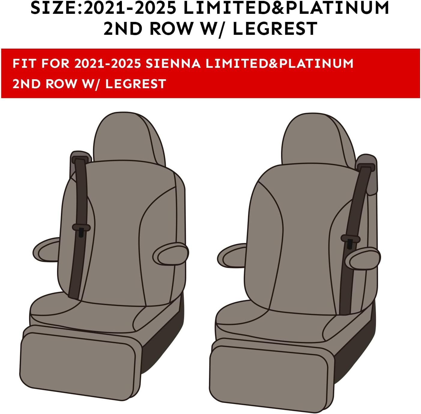 coverdream Custom Seat Covers for 2021-2026 Toyota Sienna Limited,Platinum,7-Seater,2nd Row Captain Seats w/Leg Rest,Full Set Waterproof Faux Leather Car Seat Protector (Beige)