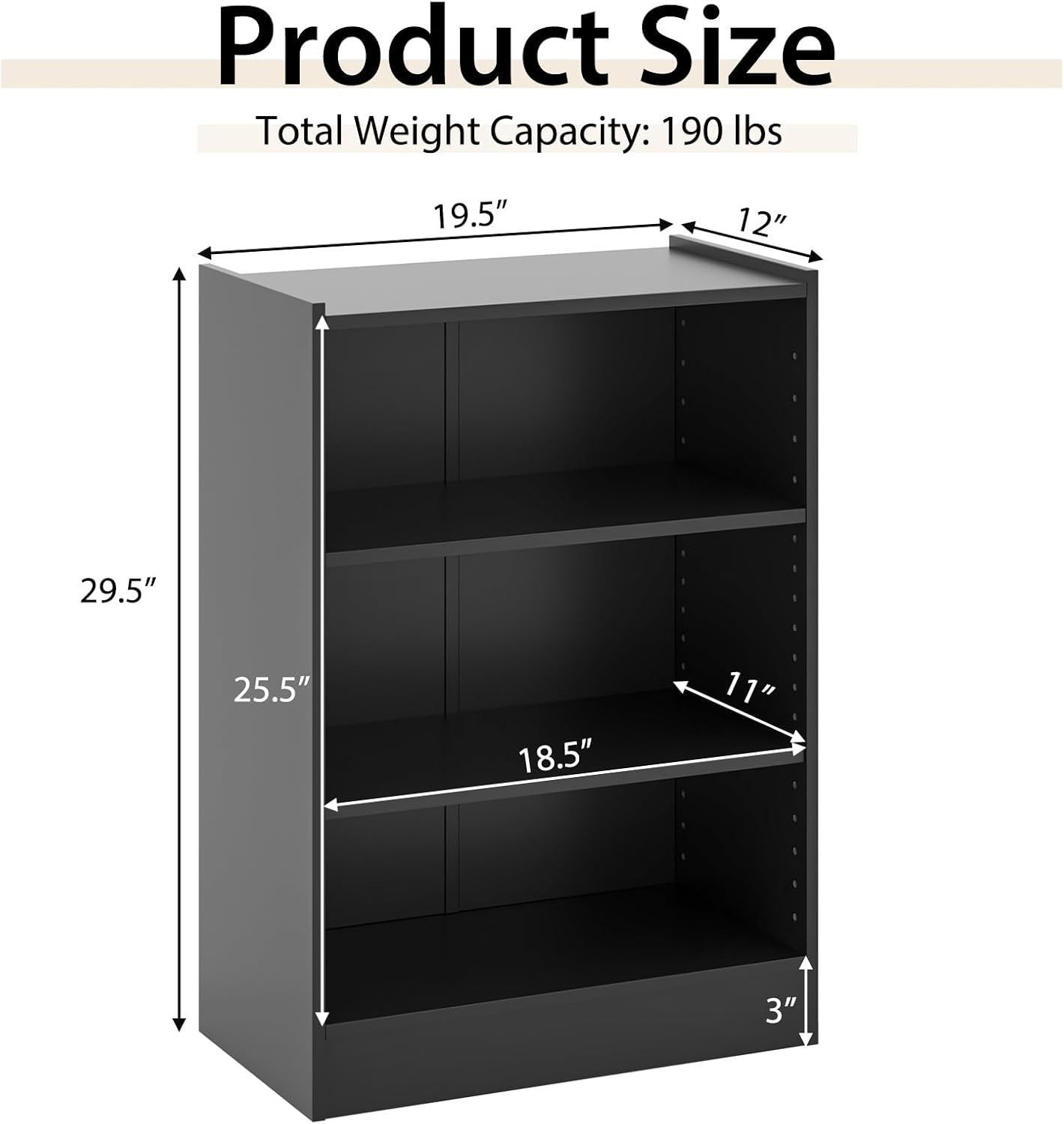 Tangkula 3 Tier Bookcase, Floor Standing Open Bookshelf with 18-Position Adjustable Shelves, Anti-toppling Device, Modern Multipurpose Display Storage Organizer for Living Room Study (2, Black)