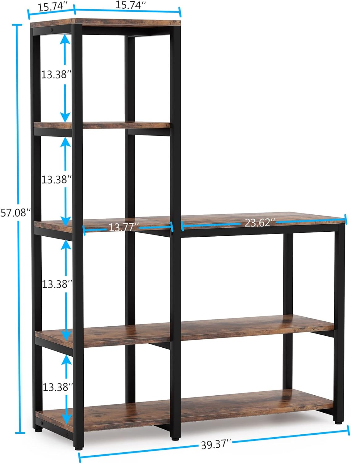 LITTLE TREE Book Shelf for Bedroom, 5-Tier Tall Bookshelf with 3 Display Shelves for Living Room, Wooden Bookcases Modern Free Standing Bookshelves for Office