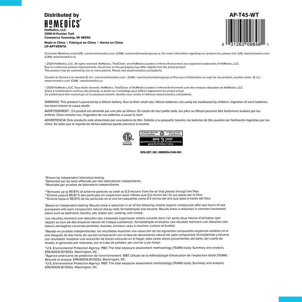 Homedics 5-in-1 UV-C Air Purifier - 360-Degree HEPA Filter for 1,593 Sq Ft, Extra Large Air Purifiers for Bedroom and Home, Essential Oil Pads, Built-In Timer, 5 Speed Settings for Large Rooms, White