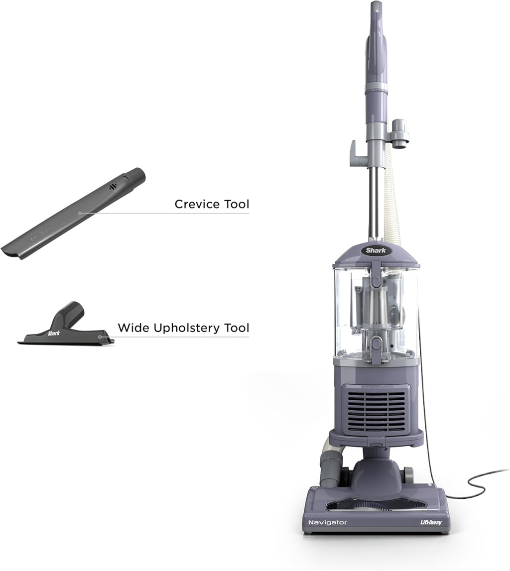Shark NV352 Navigator Lift Away Upright Vacuum, Hepa Filter, Anti-Allergen Technology, Swivel Steering, Ideal for Carpet, Stairs, & Bare Floors, with Wide Upholstery & Crevice Tools, Lavender