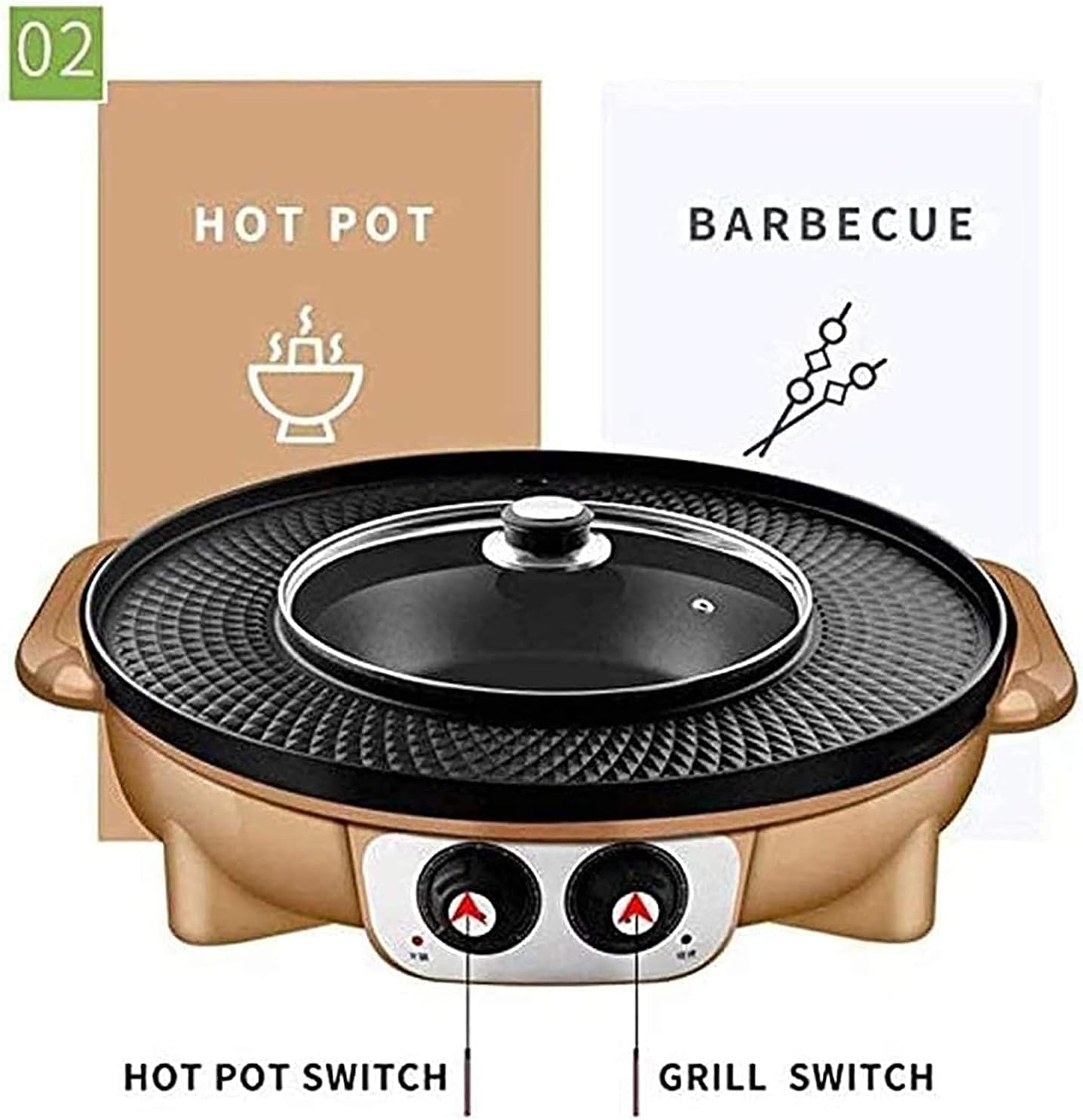 Korean BBQ Grill Smokefree Electric Grill,2200W Large Capacity 2 in 1 Electric Barbecue Grill Indoor Hot Pot with divider, Household Non-Stick Pan with 5 Temperature Adjust (Color : Red)