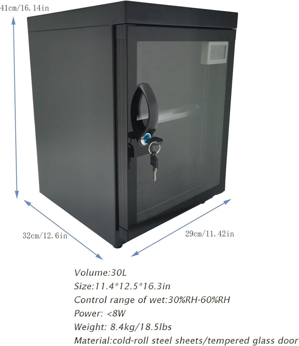INTBUYING Camera Lens Dry Cabinet 30L Electronic Dry Cabinet for Camera Lens Storage with Lock 2 Layers Intelligent Temperature Humidity LED Screen Noiseless