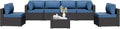 7 Pieces Outdoor Patio Sectional Sofa Couch, Wicker Furniture Patio Conversation Sets with Washable Cushions & Coffee Table for Garden, Poolside, Backyard