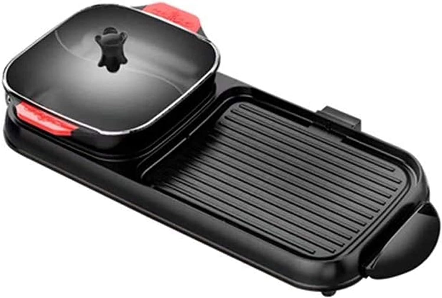 Electric Grill Indoor Electric Grill Indoor Hot Pot Multifunctional Indoor Teppanyaki Grill Shabu Pot with Divider - Separate Dual Temperature Contral,Black,74 * 35Cm,Portable Nonstick Gr