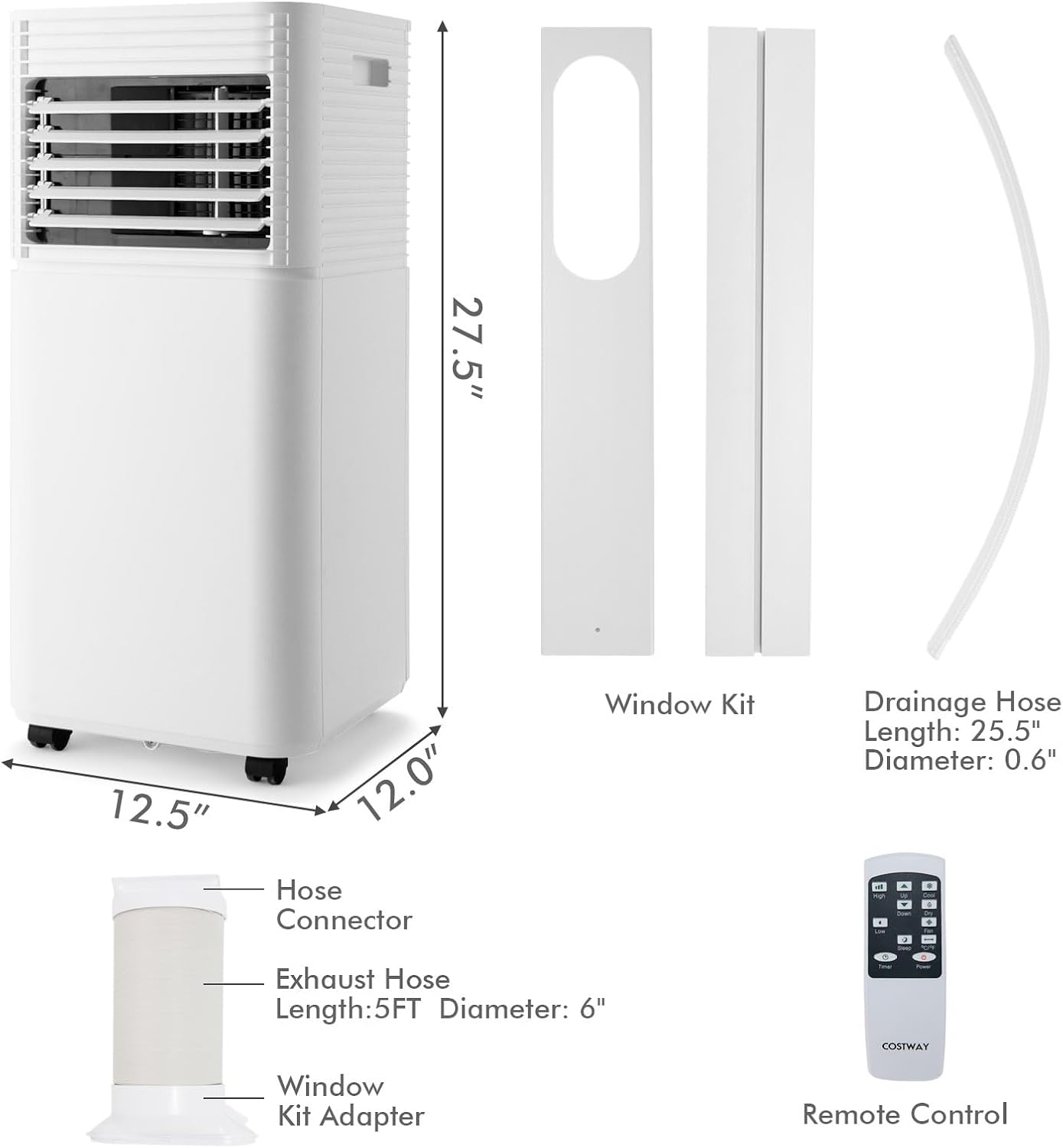 ARLIME Portable Air Conditioners, 8000 BTU Air Unit Cools up to 230 sq. ft. Freestanding Air Cooler w/Fan & Dehumidifier, Remote Control, Window Mount Kits for Home Office, White