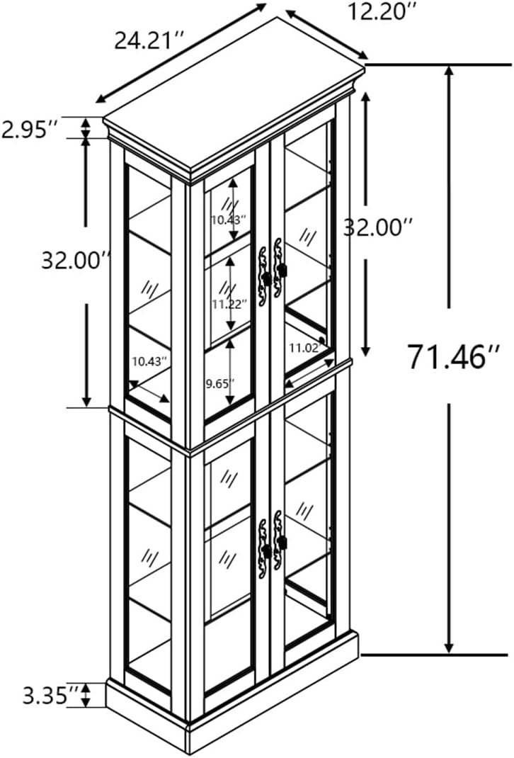 Lighted Glass Curio Cabinet with Lights & Adjustable Shelves,White Corner Curio Display Cabinet with Wood Frame (Free Standing,Light Bulb Include)