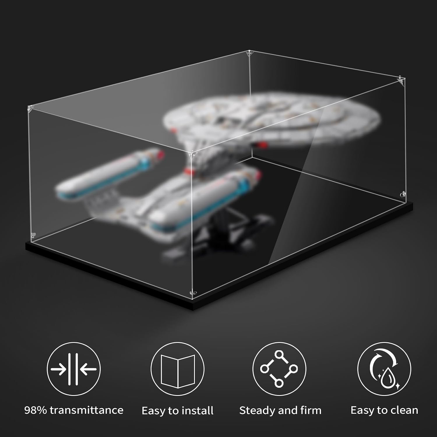 Display Case for Lego 10356 Star Trek: U.S.S. Enterprise NCC-1701-D or 10276 Colosseum, 25.59x21.65x13.77inches (65x55x35cm), Protect Your Collectibles from Dust with a Clear Showcase
