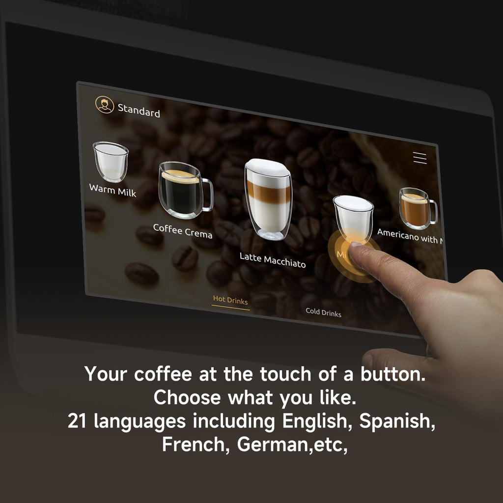 DR.COFFEE C12 Fully Automatic Coffee Machine, Espresso Machine With Ceramic Flat Burrs, 9 Grind Size Options, 7' HD Large Touchscreen, 4 Water Tank for Office Use