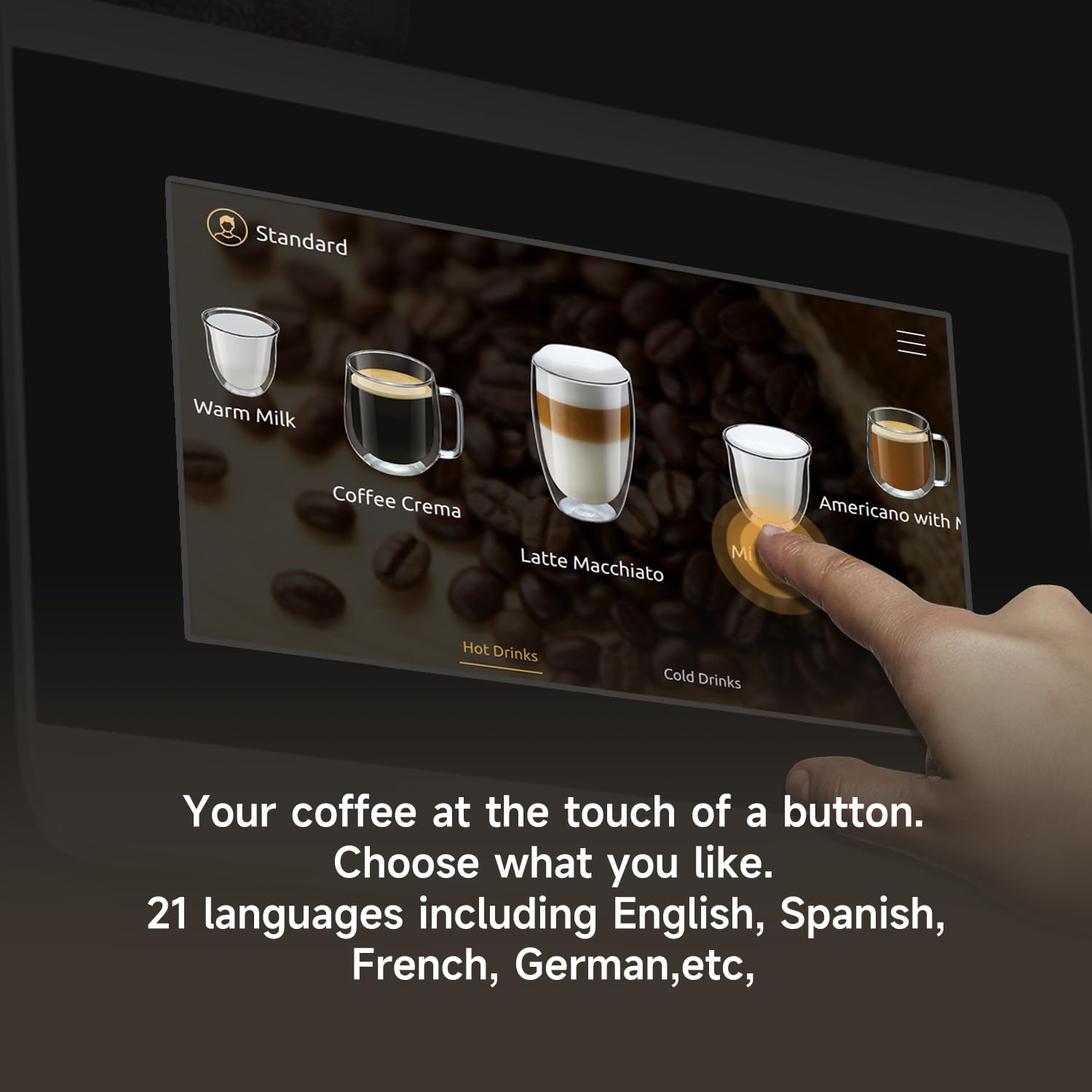 DR.COFFEE C12 Fully Automatic Coffee Machine, Espresso Machine With Ceramic Flat Burrs, 9 Grind Size Options, 7' HD Large Touchscreen, 4 Water Tank for Office Use