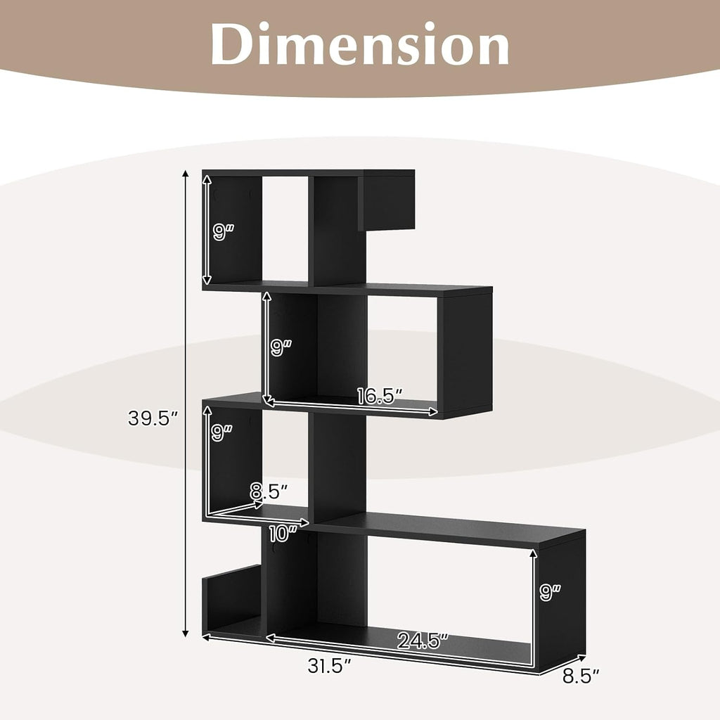 Giantex 5-Tier S-Shaped Bookshelf of 2, Geometric Bookcase w/Open Cubes, Modern Decorative Display Shelf w/Anti-Toppling Kits, Freestanding Storage Rack for Living Room, Study, Home, Office