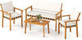 Tangkula 4 Pieces Wood Patio Furniture Set, Outdoor Acacia Wood Cuhioned Conversation Set with Coffee Table, for Backyard,Porch,Garden,Lawn