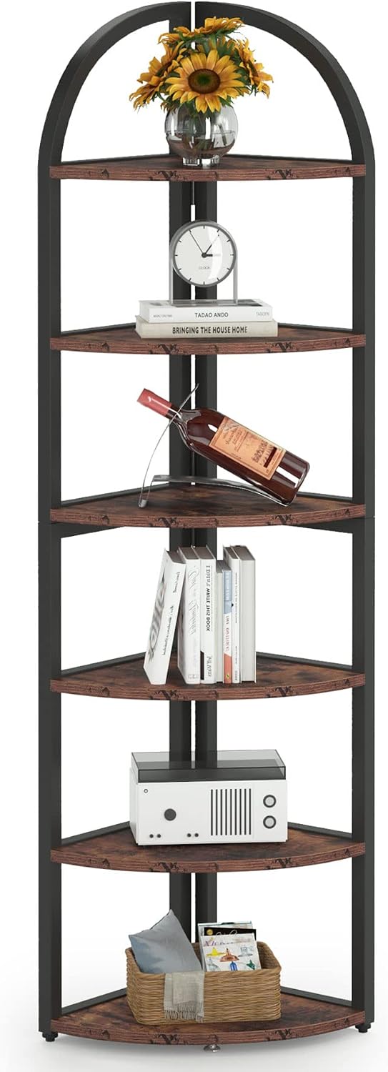 Tribesigns 6 Tier Corner Shelf, 71 inch Tall Corner Bookshelf for Small Space, Rustic Plant Stand Display Rack for Living Room, Home Office, Kitchen