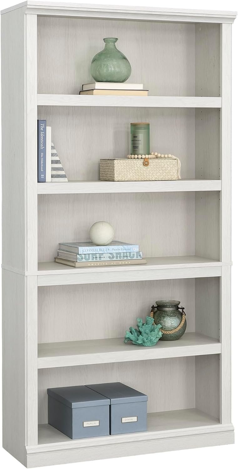 Sauder 5 Tier Book Shelf Wooden Bookcase Multipurpose Bookshelf for Home Office, Living Room, in Glacier Oak