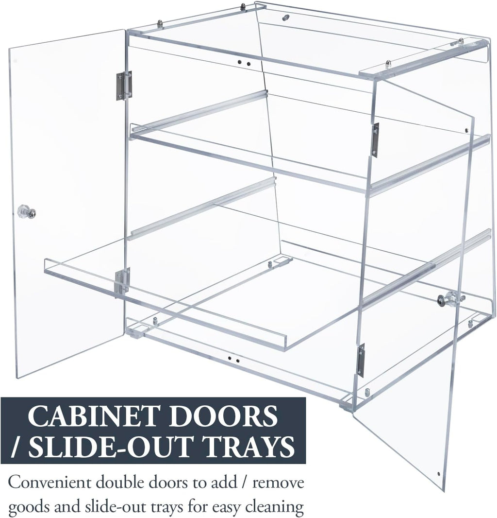 MyGift Pastry Display Case,Cookie Display, Professional-Grade Retail Bakery Display Case,3 Tier Premium Clear Acrylic Bread Box,with Removable Trays and Magnetic Rear Doors for Home or Commercial Use