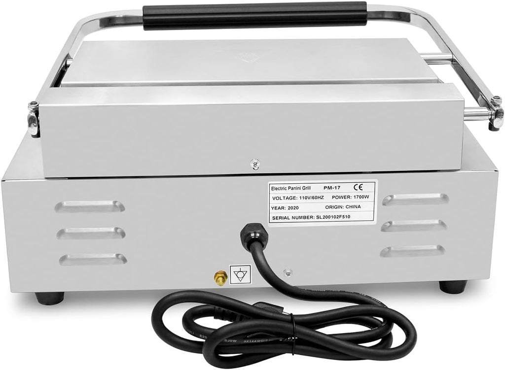 KWS PM-17 Premium 110V Electric Commercial 1700W Panini Grill with Grooved Plates - 13.5' x 9.25' Cooking Surface