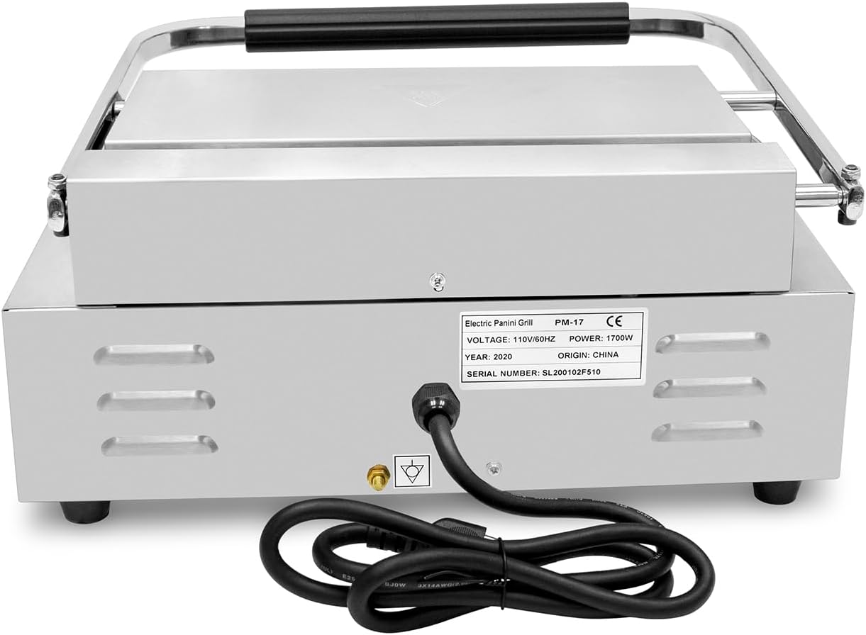 KWS PM-17 Premium 110V Electric Commercial 1700W Panini Grill with Grooved Plates - 13.5' x 9.25' Cooking Surface