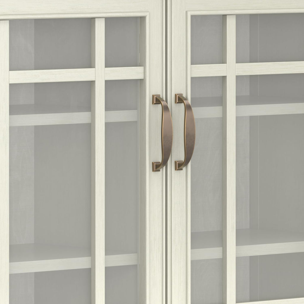 SIMPLIHOME Connaught Storage Cabinet - 46 inch Wide Solid Wood Tall Cabinet in Antique White, Traditional Console for Living Room or Dining Room with Glass Doors, Adjustable Shelves, and Drawers