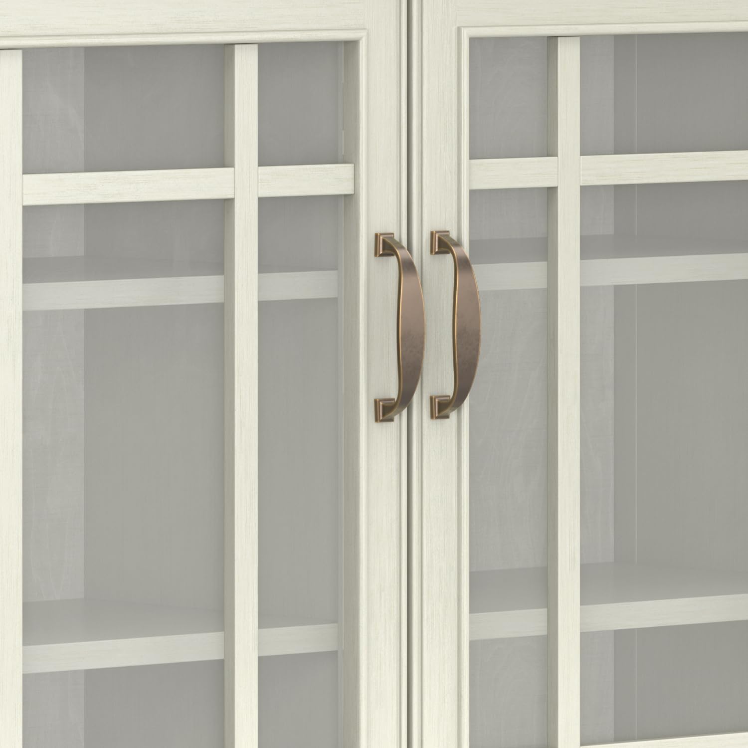 SIMPLIHOME Connaught Storage Cabinet - 46 inch Wide Solid Wood Tall Cabinet in Antique White, Traditional Console for Living Room or Dining Room with Glass Doors, Adjustable Shelves, and Drawers