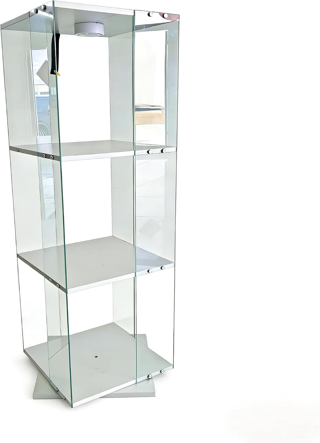 3-Tier Rotating Tempered Glass Display Cabinet, Floor Standing Curio Case with LED Touch Lights, Adjustable Feet for Living Room Corridor, Holds Collectibles Figurines Wine Trophy Jewelry,White