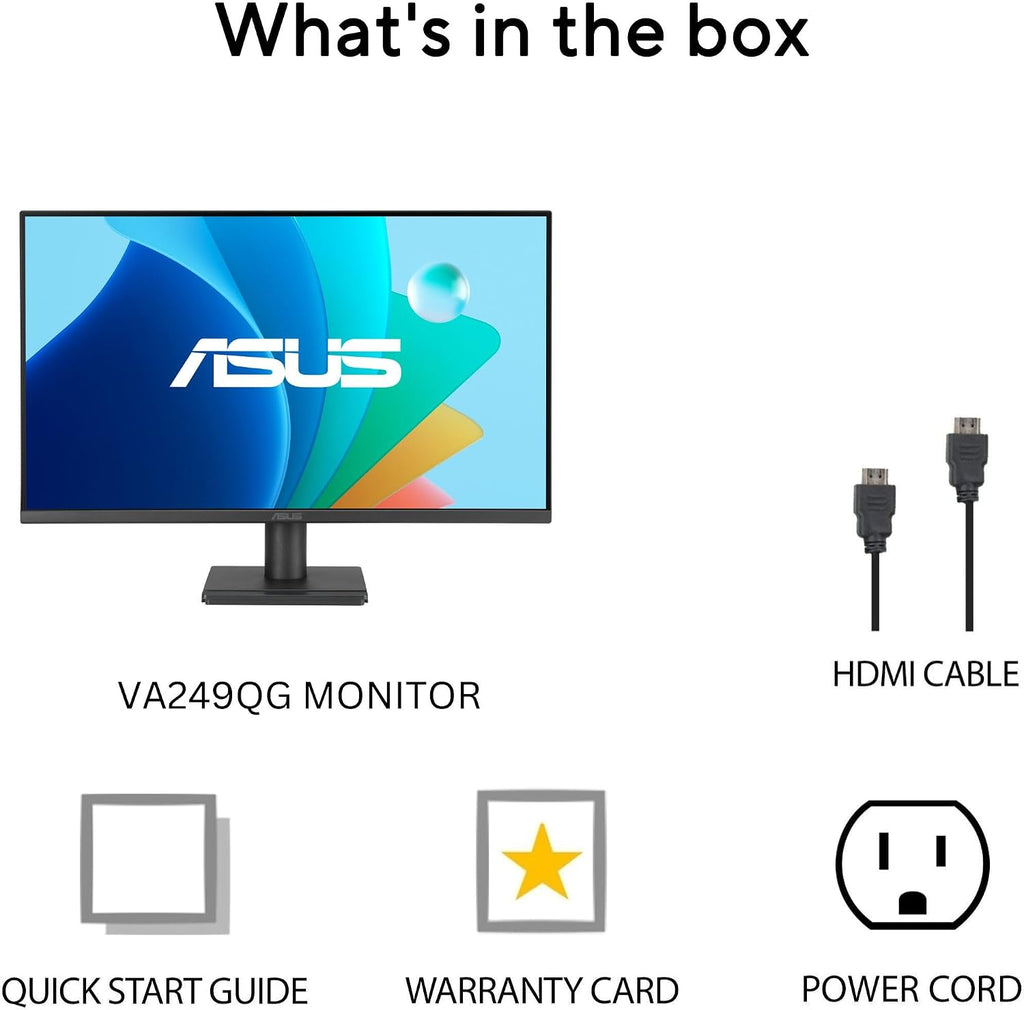 ASUS 24' 1080P Computer Monitor (VA249QG) – IPS, Full HD, 120Hz, 1ms, Adaptive-Sync, 99% sRGB, Speakers, HDMI, DisplayPort, VGA, Low Blue Light, Flicker-Free, VESA Mountable, 3yr Warranty