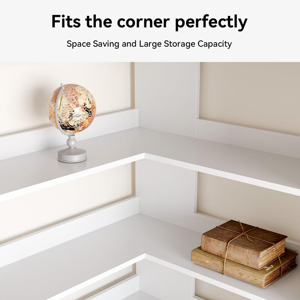 MXV 71.5' Tall L-Shaped Corner Bookshelf, 6-Tier 35.2' Wide Wooden Bookcase with Storage Organizer, Display Shelf for Home, Office, Living Room (35.2')