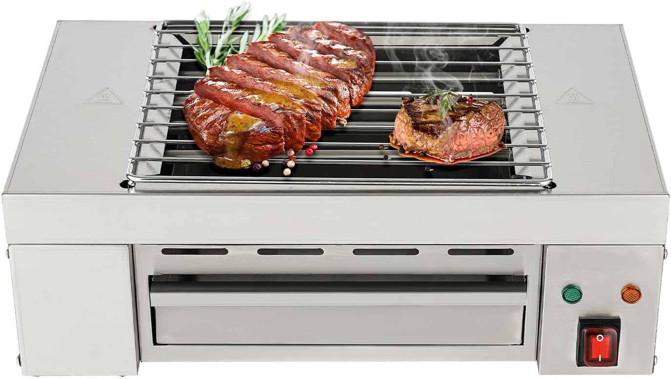 1500W 17in Commercial Electric Grill,Indoor Grill,Electric Griddle Countertop Flat Top Griddle Grill,Indoor Outdoor Hot Plate Bbq Grill 110V,Silver
