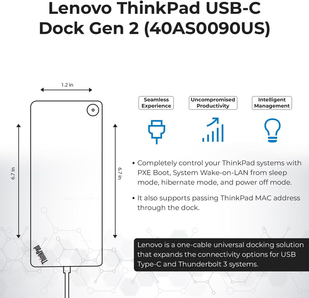 Lenovo 40AS0090US Thinkpad Docking Station Gen 2 - Supports 4K Display, 1 Year Warranty, Lenovo Docking Station with 90W Adapter, HDMI, USB-C, DisplayPort Cables - USB-C Thunderbolt 3 Dock (Renewed)