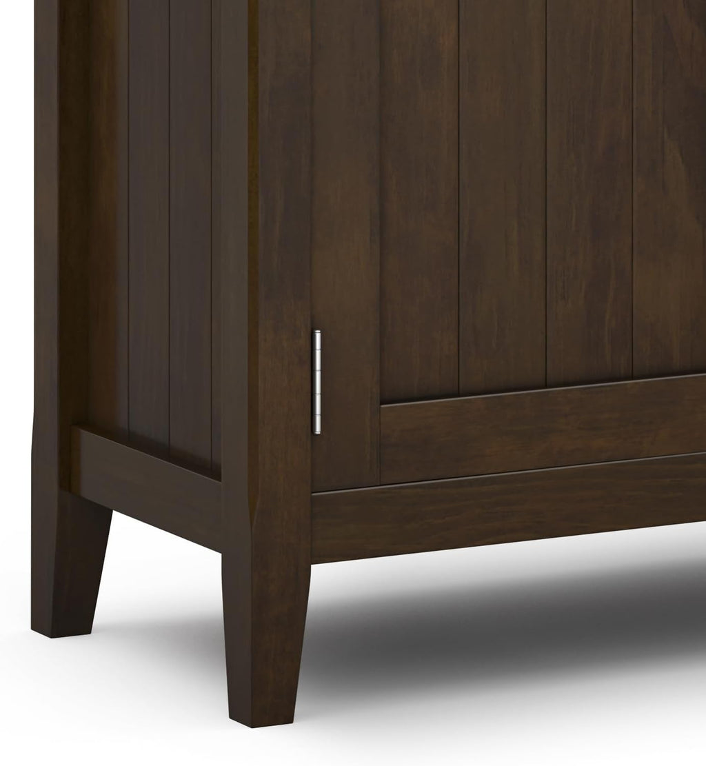 SIMPLIHOME Acadian Storage Cabinet - 51 inch Wide Solid Wood Entryway Storage Cabinet in Brunette Brown, Transitional Cabinet for Hallway or Living Room with 3 Drawers and Adjustable Shelves