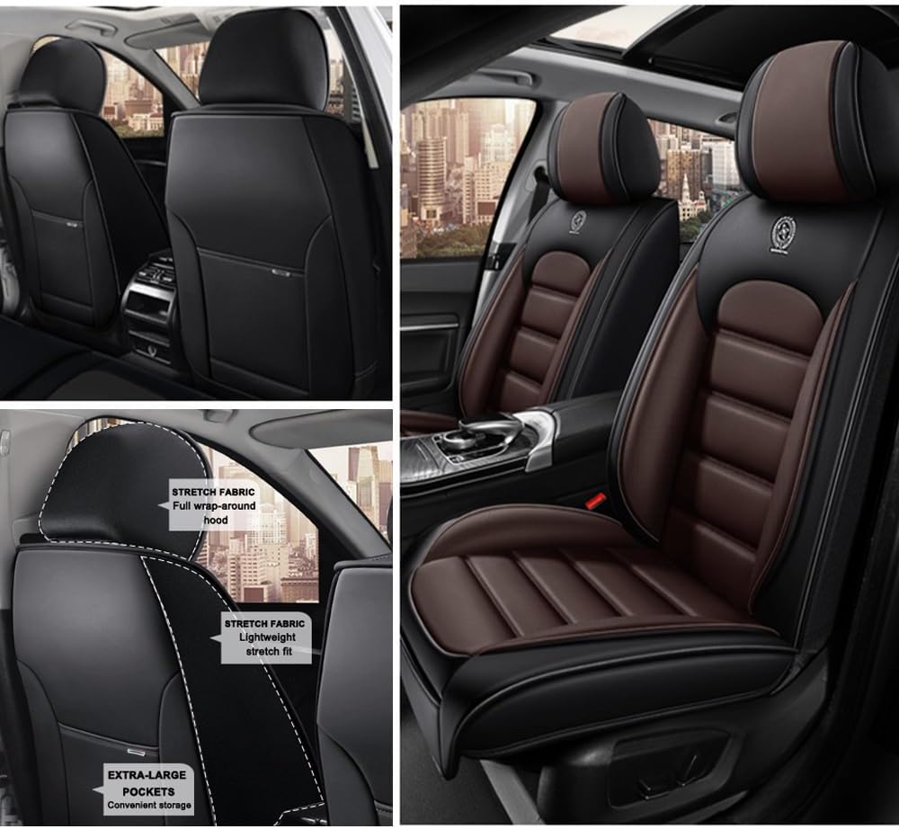 2 Seat Covers for Volvo XC90 2006-2024 Leather Car Seat Covers Waterproof Soft Car Seat Protectors Comfort Premium Automotive Seat Covers with Airbag（Standard,Black+Coffee）