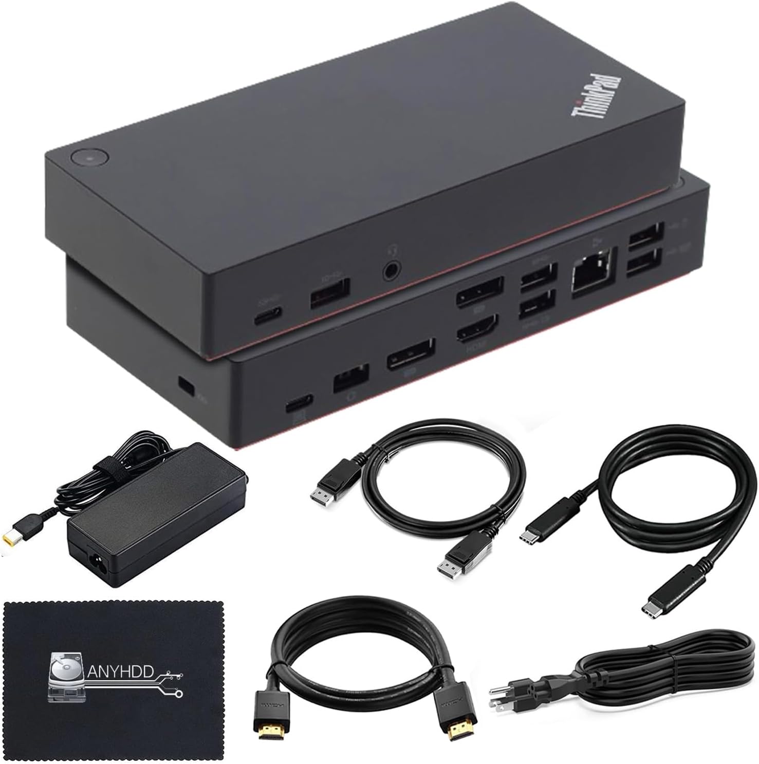 40AS0090US Lenovo Thinkpad Docking Station Gen 2-1 Year Warranty, Lenovo Docking Station for Laptop with 90W Adapter, HDMI, USB-C, DisplayPort Cables & Cloth - Universal Thunderbolt 3 Dock