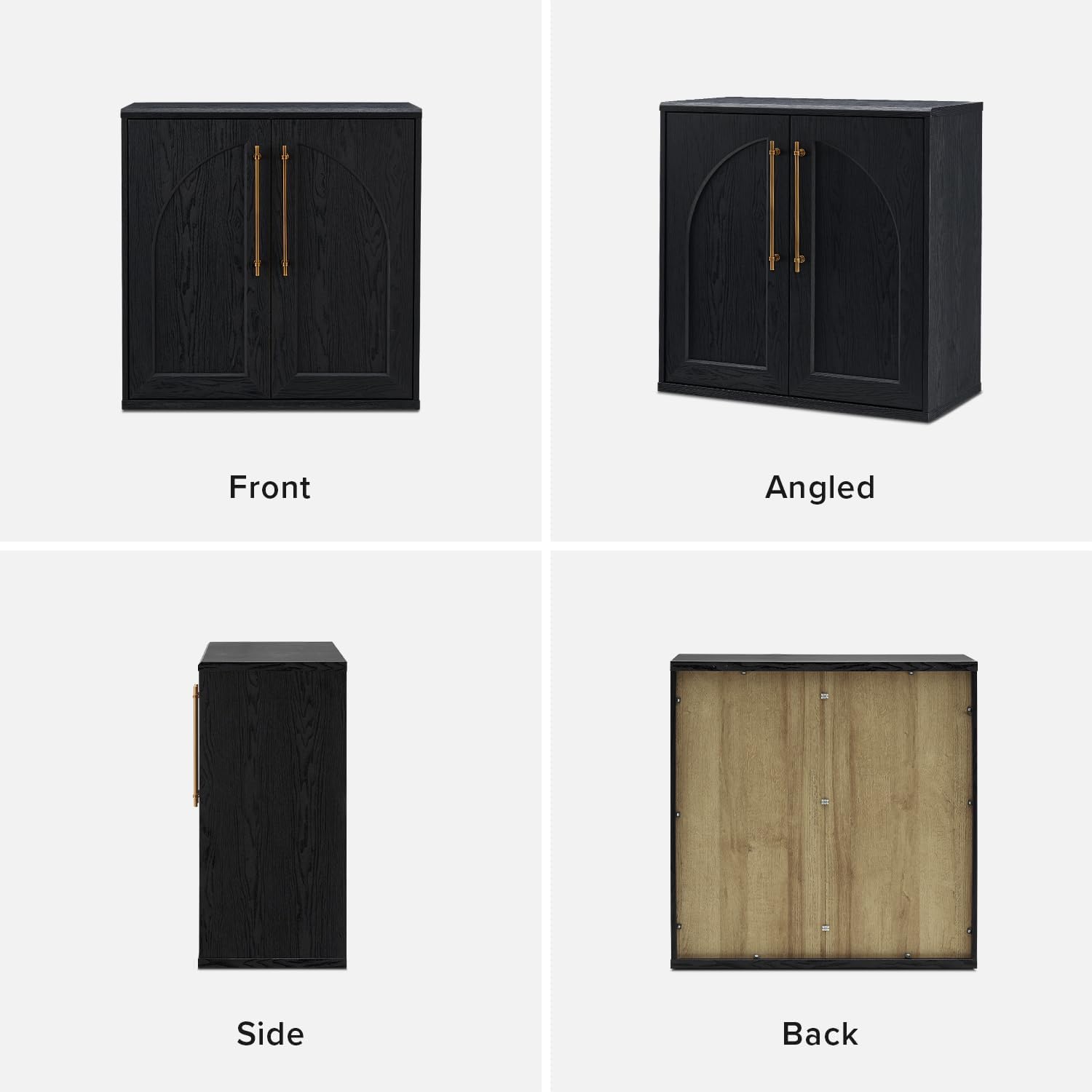 mopio Blake Storage Cabinet, Small Modular Accent Display Sideboard Buffet Cabinet with Storage, Media Console Credenza, for Kitchen, Coffee Bar, Pantry, Living Room (Black Oak Arched, Set of 2)