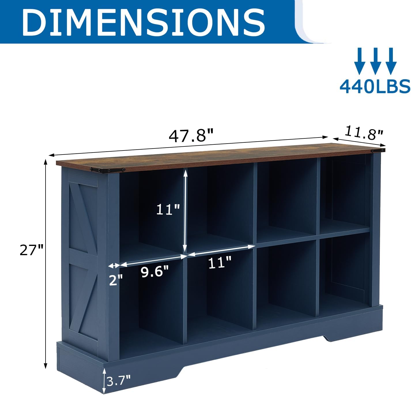 8 Cube Storage Organizer with LED Lights, Wooden Cube Bookcase with Back Panel, Blue Cube Shelf Freestanding Bookshelf, Hallway TV Stand for Living Room, Bedroom, Office