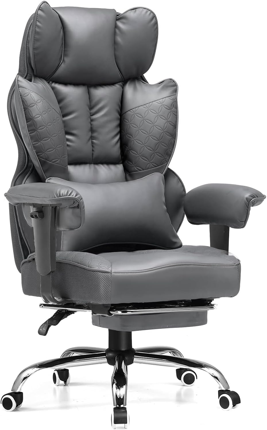 GTPLAYER Big and Tall Gaming Chair 400lbs Heavy Duty Office Chair with Foot Rest & Ergonomic Pocket Spring Lumbar Support, High Back Executive Computer Desk Chair for Lower Back Pain Relief, Gray