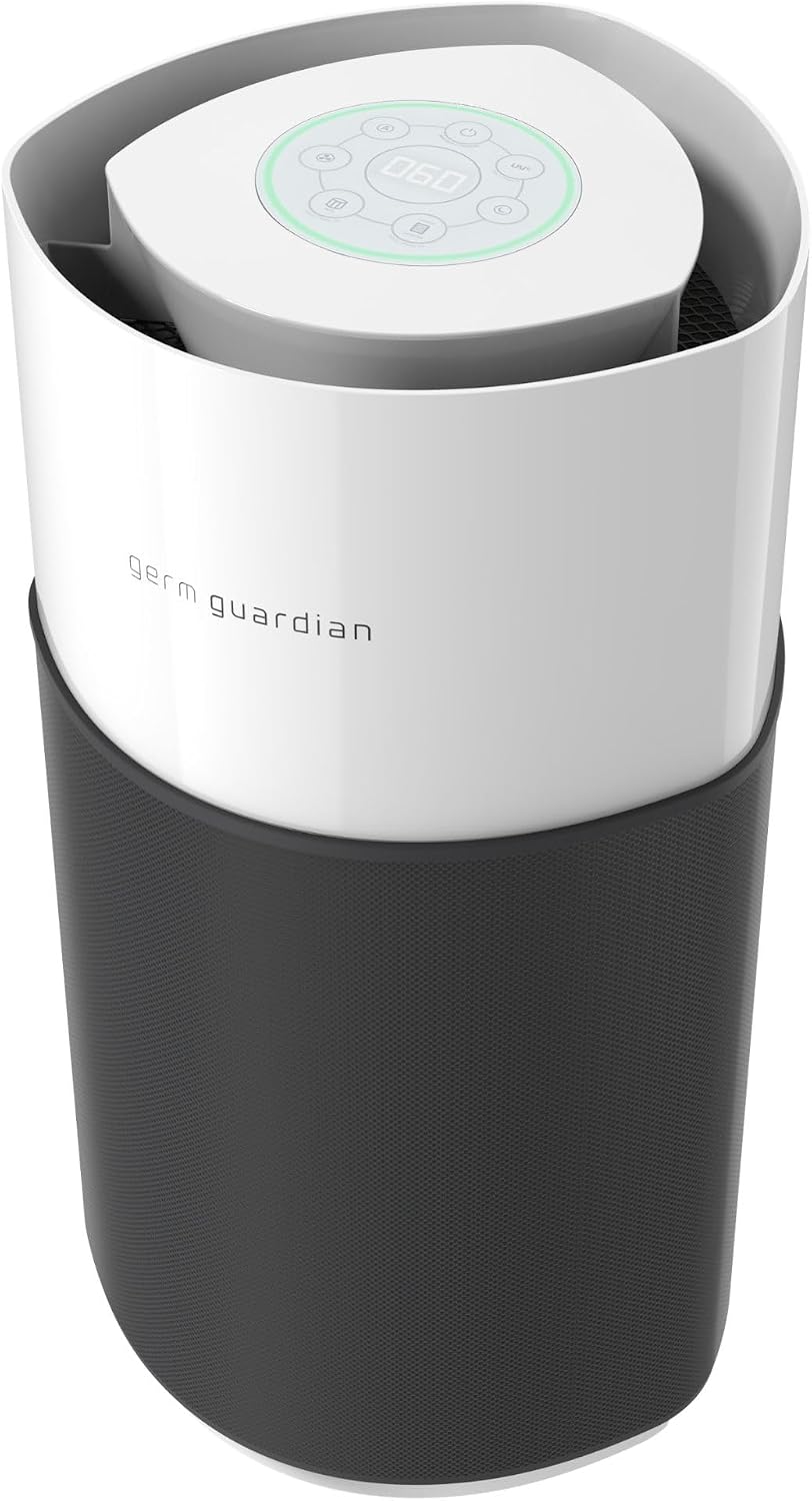 GermGuardian AirSafe+ XL Smart Air Purifier for Home 360° True HEPA Filter, UV-C, WiFi/App Enabled, Air Quality Monitor, Large Rooms Up to 1680 Sq Ft, For Smoke, Dust, Pet Dander, Black/White, AC3250