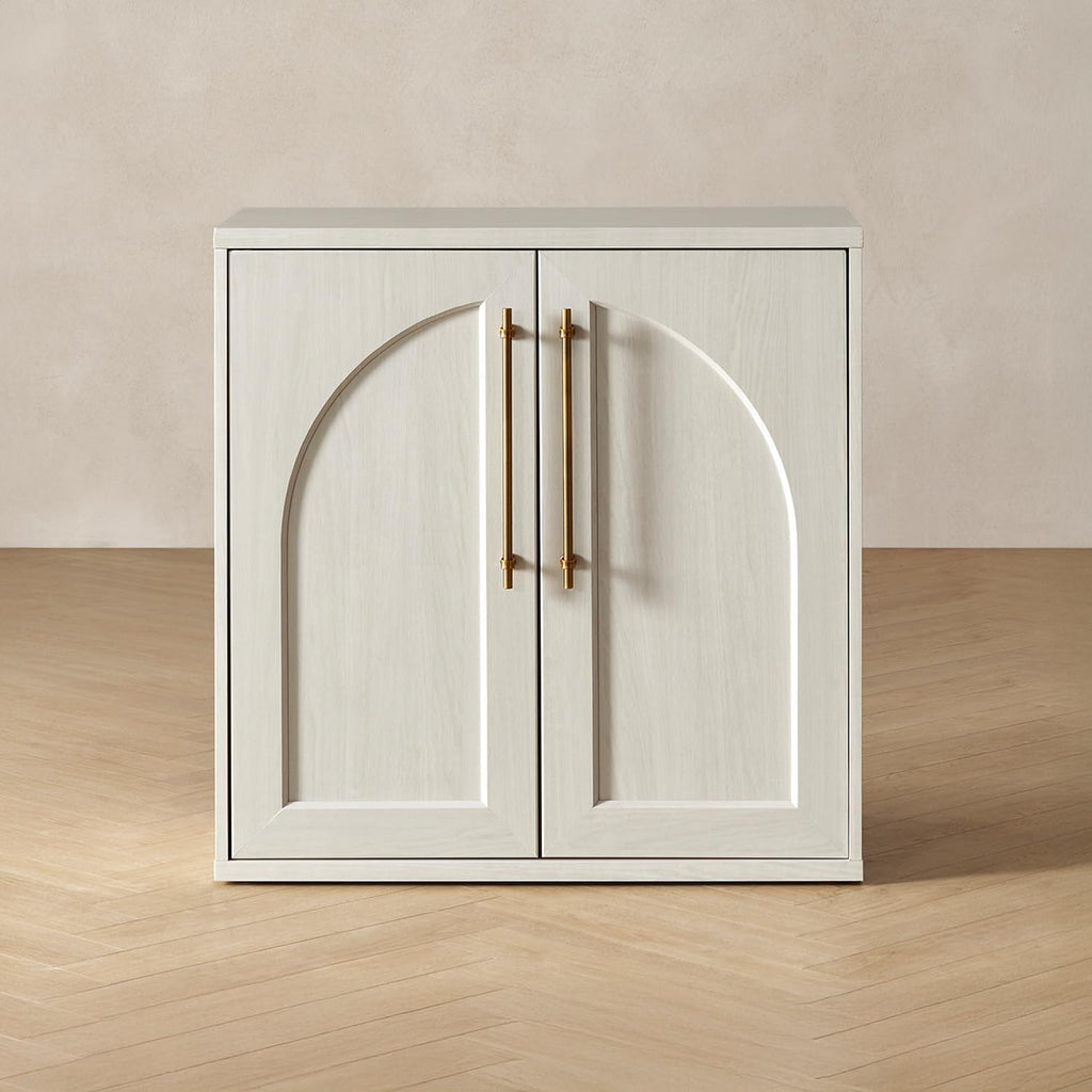 mopio Blake Storage Cabinet, Small Modular Accent Display Sideboard Buffet Cabinet with Storage, Media Console Credenza, for Kitchen, Coffee Bar, Pantry, Living Room (White Oak Arched, Single)