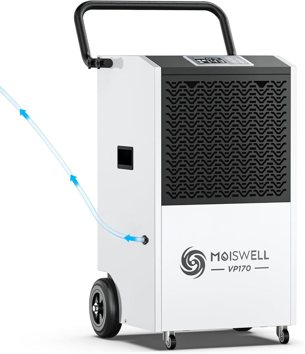 170 Pints Commercial Dehumidifier with Pump, 7,500 Sq.Ft Coverage, Portable with Wheels for Water Damage Restoration, Basement, Garage