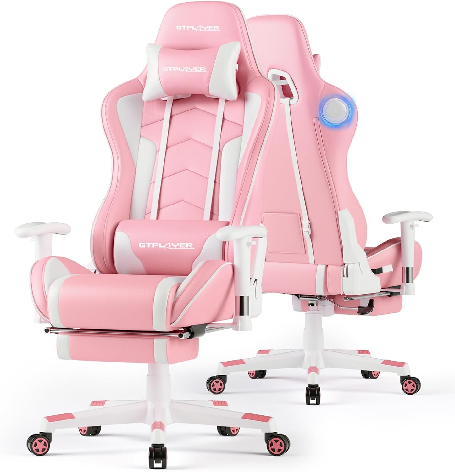 GTPLAYER Gaming Chair,Gamer Chair with Bluetooth and Adjustable Backrest,Seat Height Adjustable Computer Chairs with 3D Armrests,Video Game Chair with Footrest Speakers (Pink)