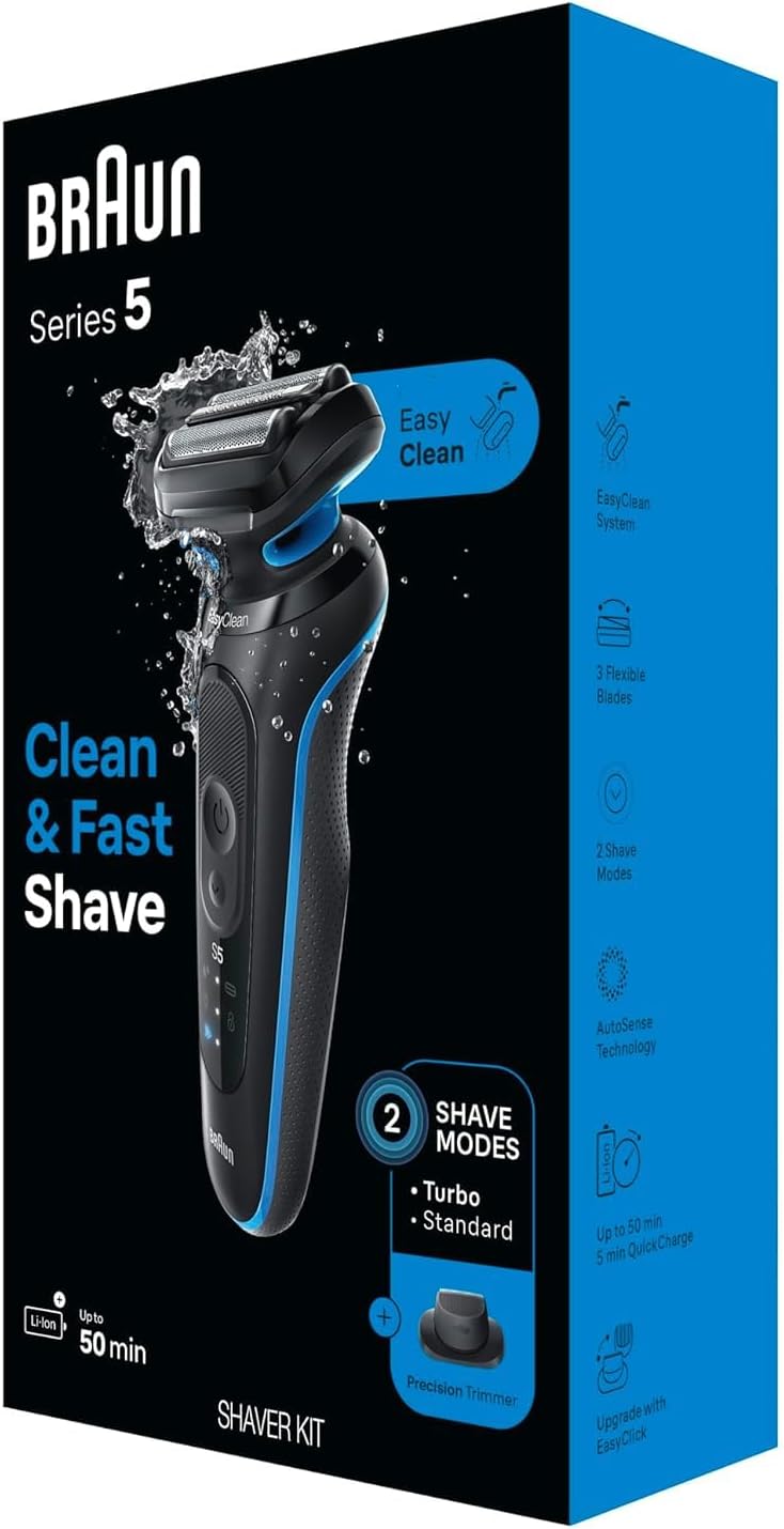 Braun Electric Shaver for Men, Series 5 5118s, Waterproof, Wet & Dry Shave, Turbo Shaving Mode, Foil Shaver with Precision Trimmer, Battery Powered, 50 Minute Battery Runtime (Pack of 2)