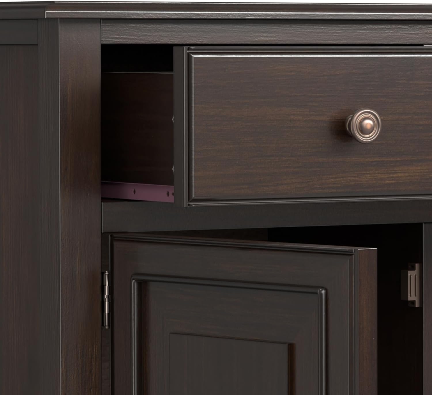SIMPLIHOME Connaught 51-inch Wide Solid Wood Storage Cabinet in Chestnut Brown for the Entryway, Mudroom, 3 Drawers and Adjustable Shelves, Traditional Style, Space-Saving Design
