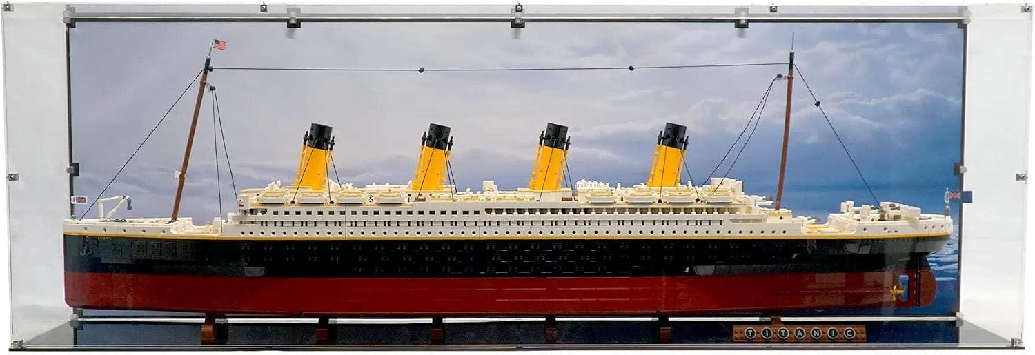 Display Case Compatible with Lego 10294 - Titanic -Acrylic Dustproof Showcase with Pre-Printed Background - Icebound Tranquility (Daytime) - Set Not Included
