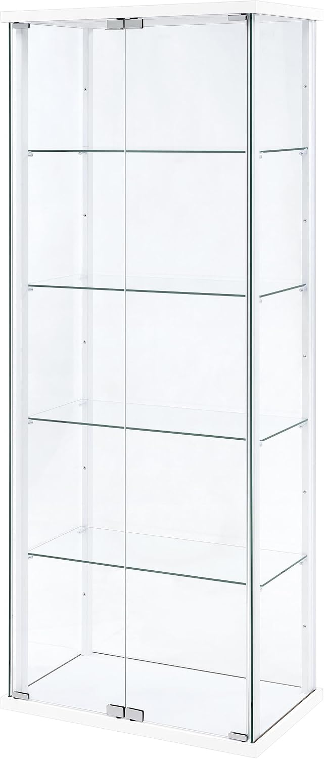 Coaster Home Furnishings - Delphinium - Glass - 4-Shelf Curio Cabinet with Wood Top and Base, Two Doors, and Chrome Hardware - Living Room - 64-Inch - White - 950170WHT
