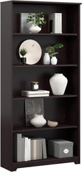 Bush Home Tall 5 Shelf Bookcase, Large Open Bookshelf, Sturdy Display Cabinet for Living Room or Home Office, Cabot Collection, Espresso Oak