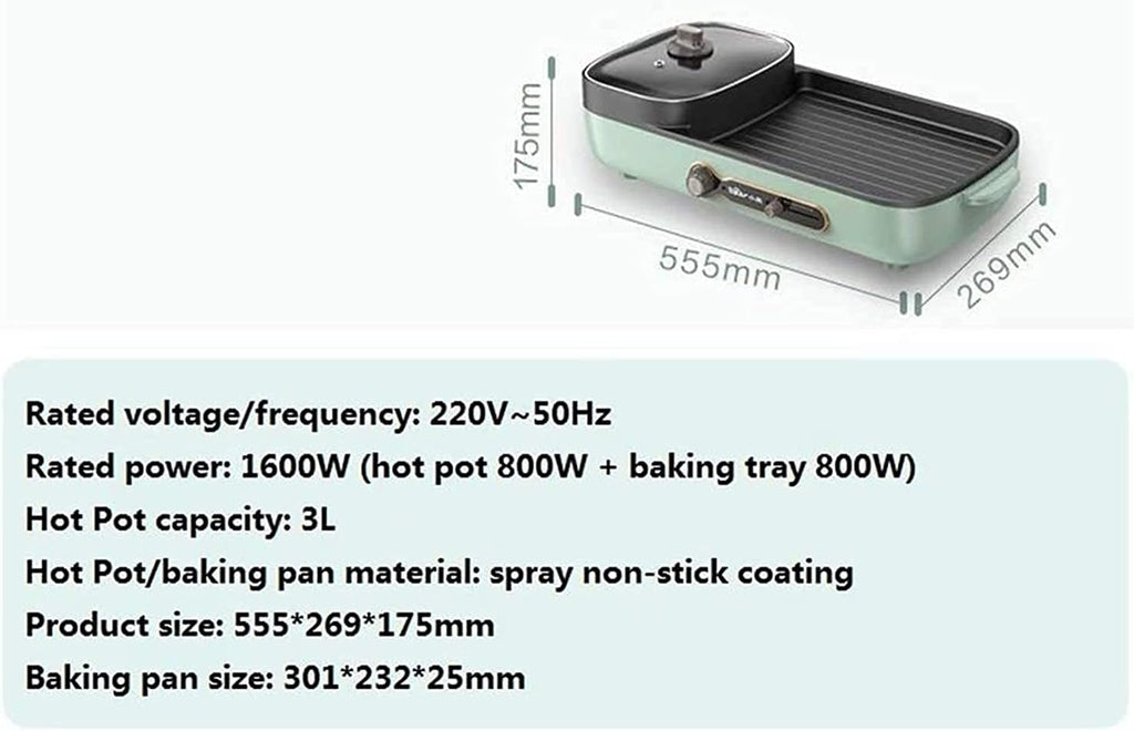 BBQ Hotpot Electric Grill Indoor Hot Pot Multifunctional, Indoor Teppanyaki Grill/Shabu Shabu Pot for 2-6 People, 220V