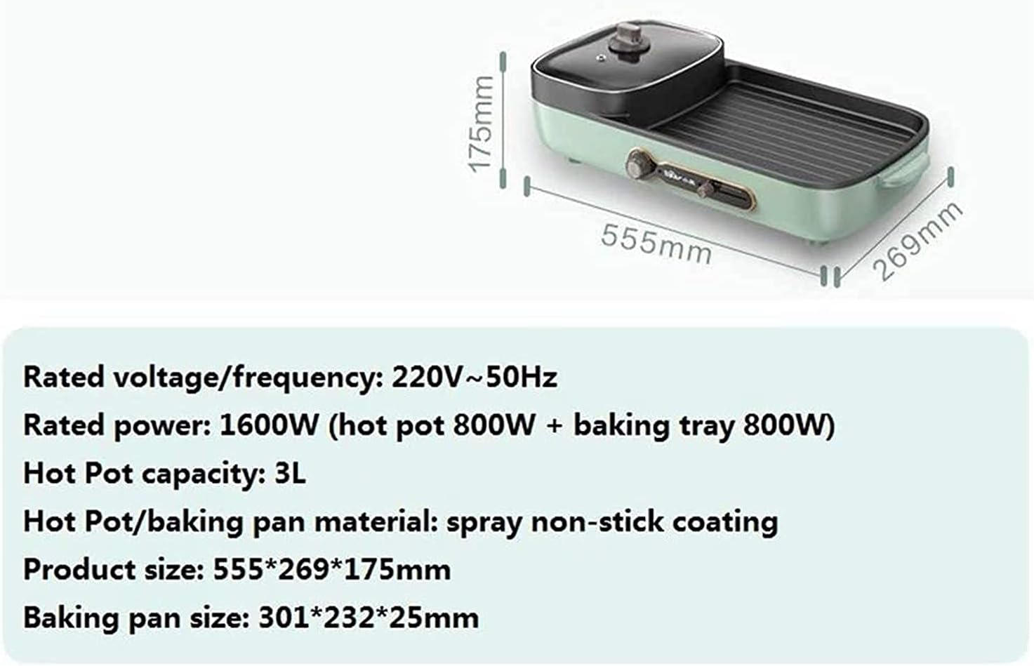 BBQ Hotpot Electric Grill Indoor Hot Pot Multifunctional, Indoor Teppanyaki Grill/Shabu Shabu Pot for 2-6 People, 220V